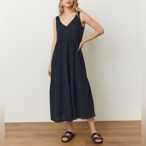 Marine Layer Corinne Double Cloth Maxi Dress Black Small Gauzy Cotton Sleeveless